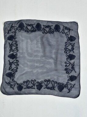 Navy Blue Embroidered Sheer Chiffon Small Scarf Pocket Square 13"